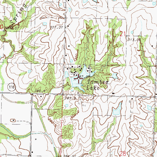 Topographic Map of Timber Lake, MO