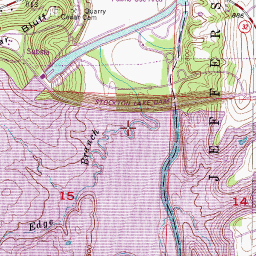 Topographic Map of Stockton Lake Dam, MO