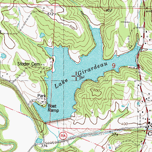 Topographic Map of Lake Girardeau, MO