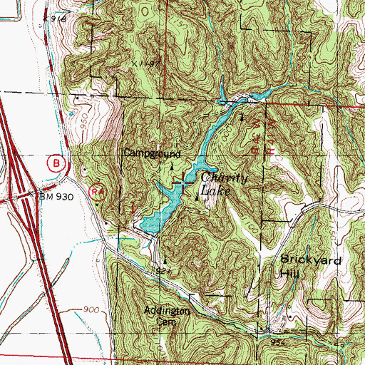 Topographic Map of Charity Lake, MO