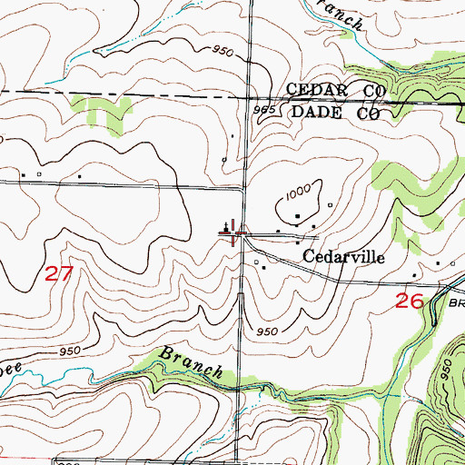 Topographic Map of Cedarville, MO