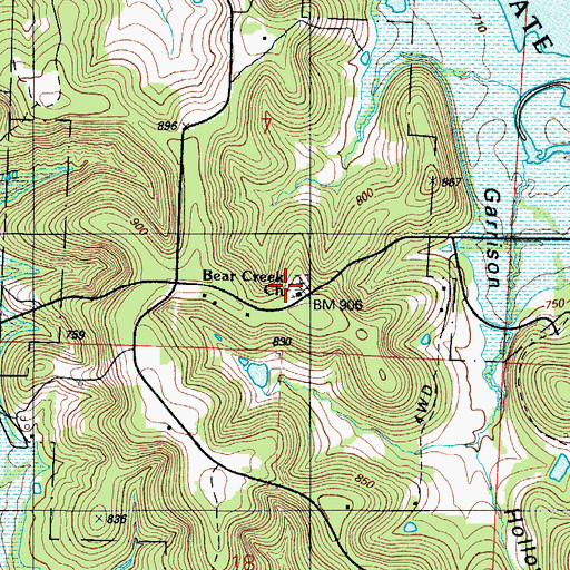 Topographic Map of Bear Creek Church, MO