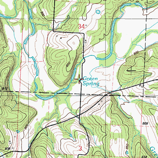 Topographic Map of Green Spring Branch, MO