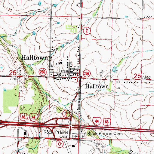 Topographic Map of Halltown, MO