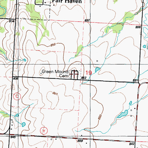 Topographic Map of Green Mound Cemetery, MO