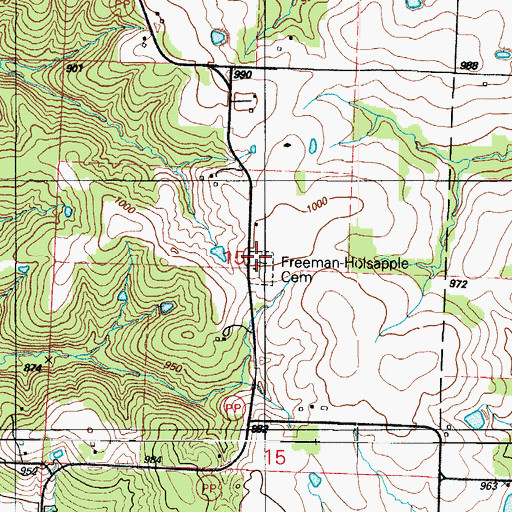 Topographic Map of Freeman-Holsapple Cemetery, MO