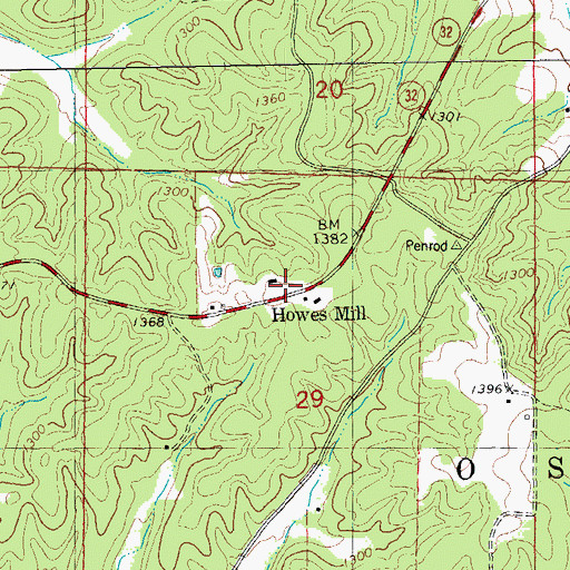 Topographic Map of Howes Mill, MO