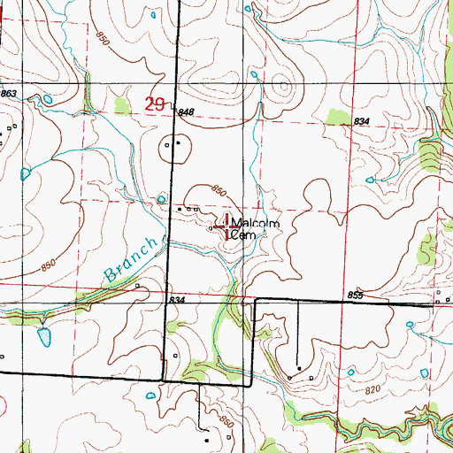 Topographic Map of Malcolm Cemetery, MO
