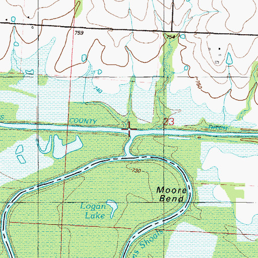 Topographic Map of Marais des Cygnes Drainage Ditch, MO