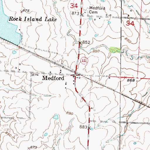 Topographic Map of Medford, MO