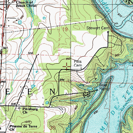 Topographic Map of Pitts Cemetery, MO