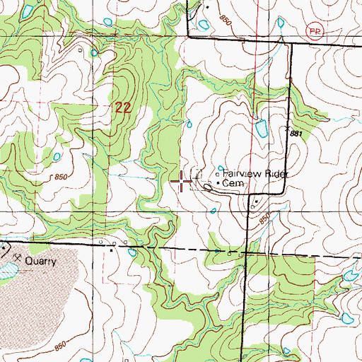 Topographic Map of Fairview Rider Cemetery, MO