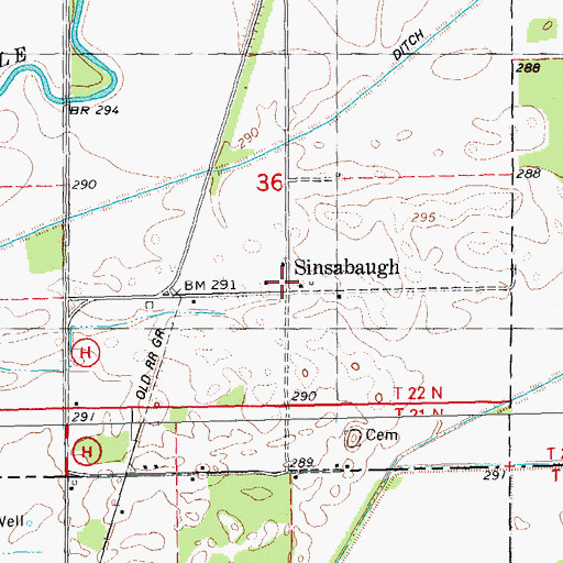Topographic Map of Sinsabaugh, MO