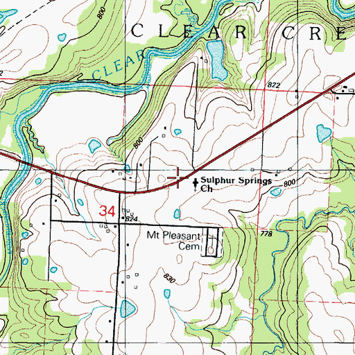 Topographic Map of Sulphur Springs Baptist Church, MO