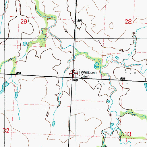 Topographic Map of Welborn Cemetery, MO