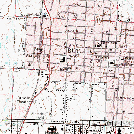 Topographic Map of Bates County, MO
