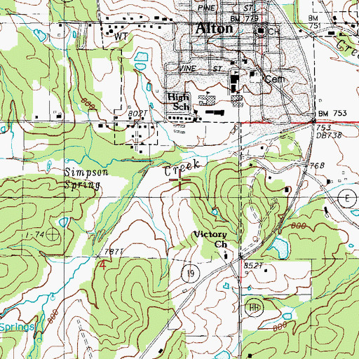 Topographic Map of Oregon County, MO