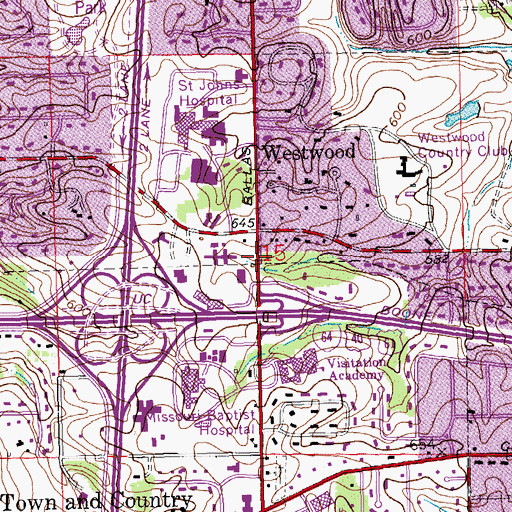Topographic Map of Saint Louis County, MO