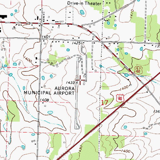 Topographic Map of Jerry Sumners Sr Aurora Municipal Airport, MO