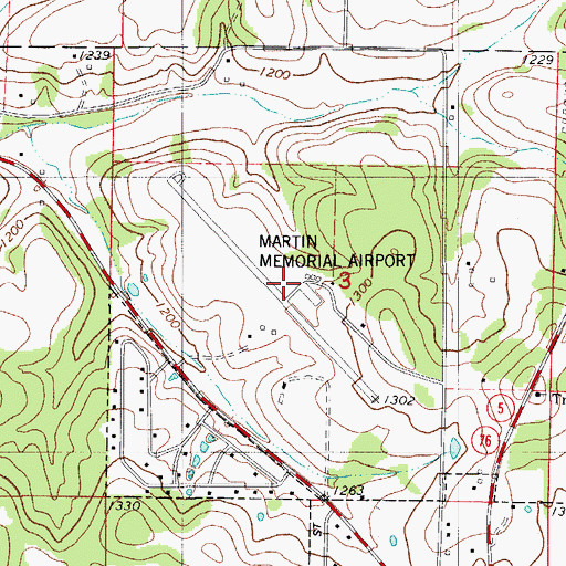 Topographic Map of Bill Martin Memorial Airport (historical), MO