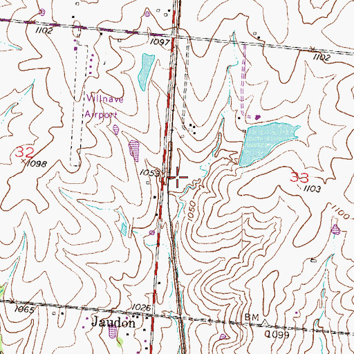 Topographic Map of Villnave Airport (historical), MO