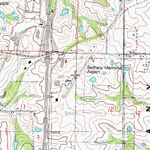 Topographic Map of Bethany Memorial Airport, MO