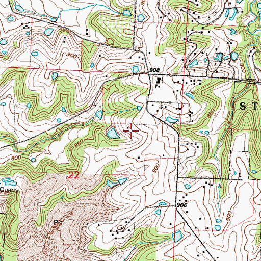 Topographic Map of Stevinson Farm Airport (historical), MO