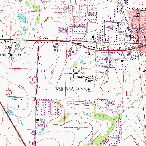 Topographic Map of Bolivar Memorial Airport (historical), MO