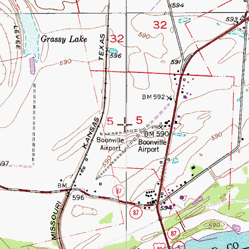 Topographic Map of Boonville Municipal Airport (historical), MO