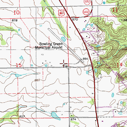 Topographic Map of Bowling Green Municipal Airport, MO