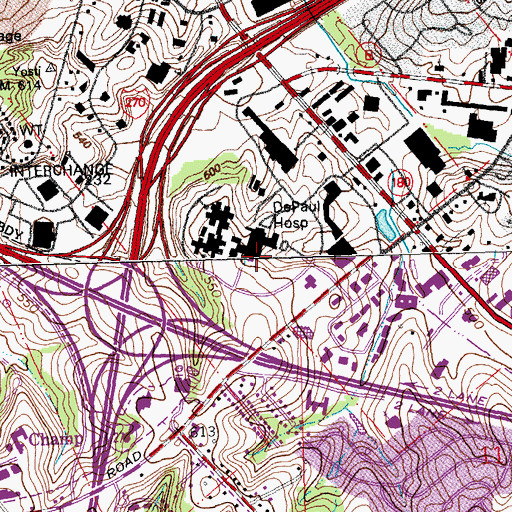Topographic Map of DePaul Health Center Heliport, MO