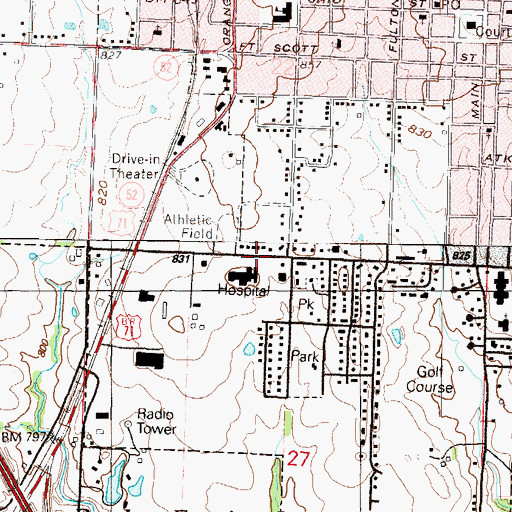 Topographic Map of Bates County Hospital Heliport, MO