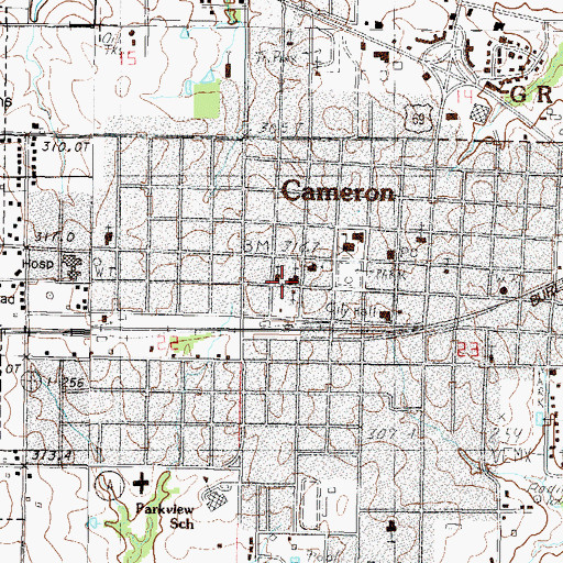 Topographic Map of Cameron Community Hospital Heliport, MO