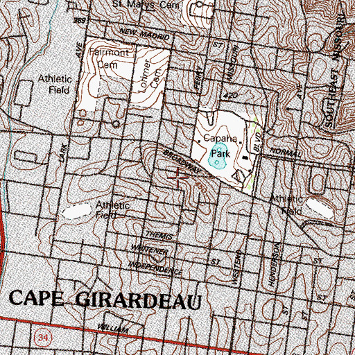 Topographic Map of Southeast Missouri Hospital Heliport, MO