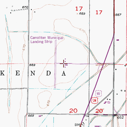 Topographic Map of Carrollton Memorial Airport, MO