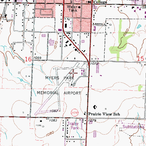 Topographic Map of Myers Park Memorial Municipal Airport (historical), MO