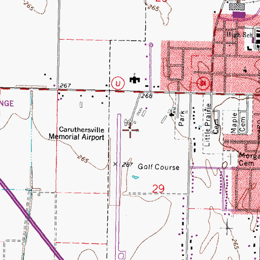 Topographic Map of Caruthersville Memorial Airport, MO