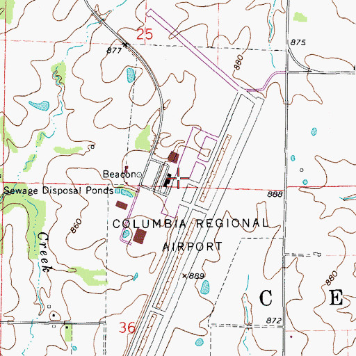 Topographic Map of Columbia Regional Airport, MO