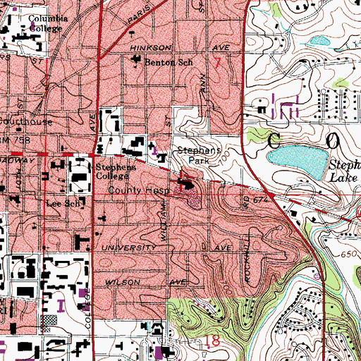 Topographic Map of Boone Hospital Center Heliport, MO