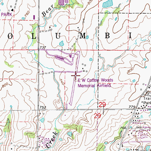 Topographic Map of E W Cotton Woods Memorial Airport (historical), MO