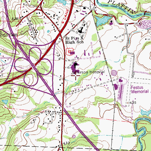 Topographic Map of Jefferson Memorial Hospital Heliport, MO