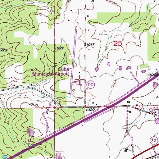 Topographic Map of Cuba Municipal Airport, MO
