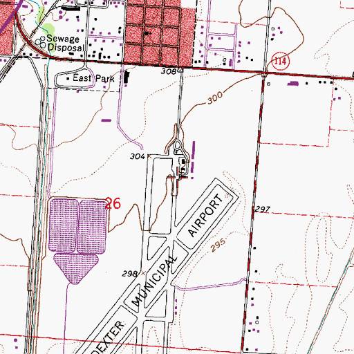 Topographic Map of Dexter Municipal Airport, MO