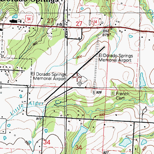 Topographic Map of El Dorado Springs Memorial Airport, MO