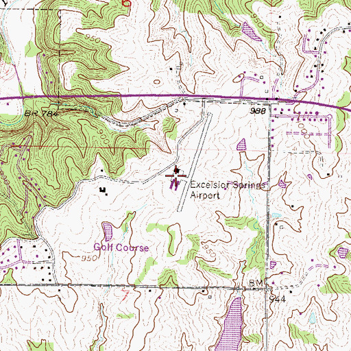 Topographic Map of Excelsior Springs Memorial Airport, MO