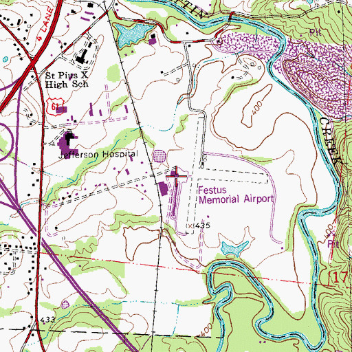 Topographic Map of Festus Memorial Airport, MO