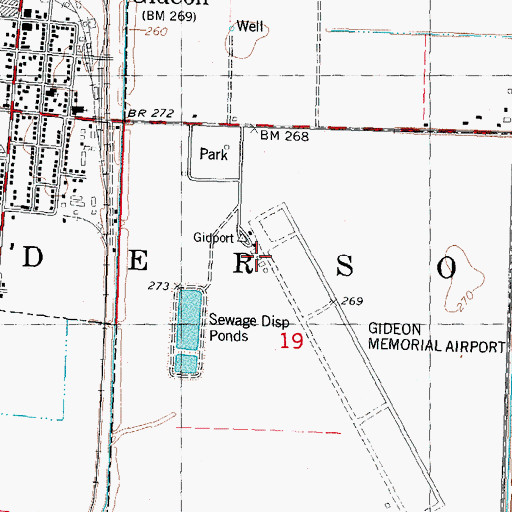 Topographic Map of Gideon Memorial Airport, MO