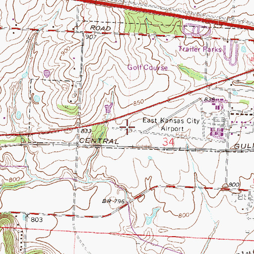 Topographic Map of East Kansas City Airport, MO