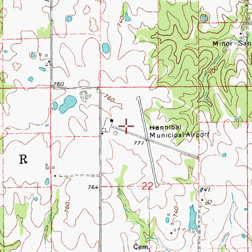 Topographic Map of Hannibal Regional Airport, MO