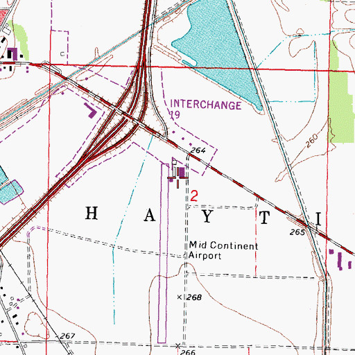 Topographic Map of Mid Continent Airport, MO
